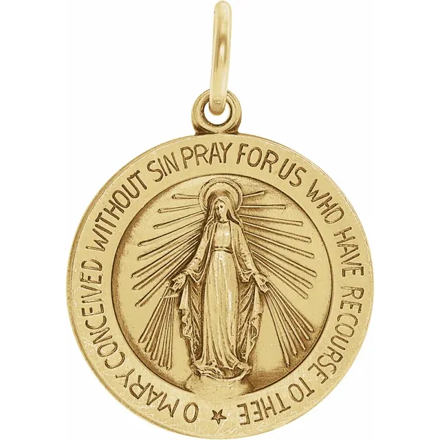 (image for) 14K Yellow Gold, 18 mm Round Miraculous Mary Medal
