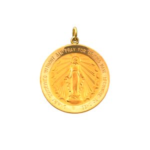 Miraculous Medal, 12 mm, 14K Yellow Gold - Click Image to Close