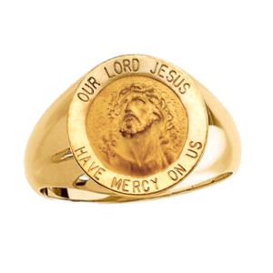 Face of Jesus Ring. 14k gold, 15 mm round top - Click Image to Close